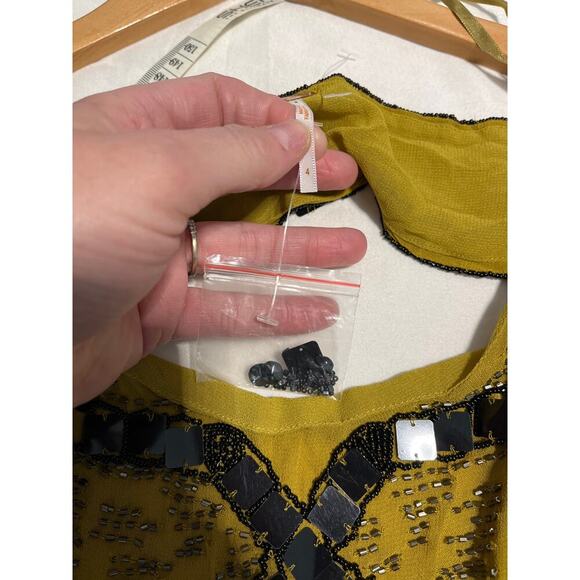 Free People Speak Easy Mini Dress beaded gold and black Size 4 new $168 - Picture 2 of 9
